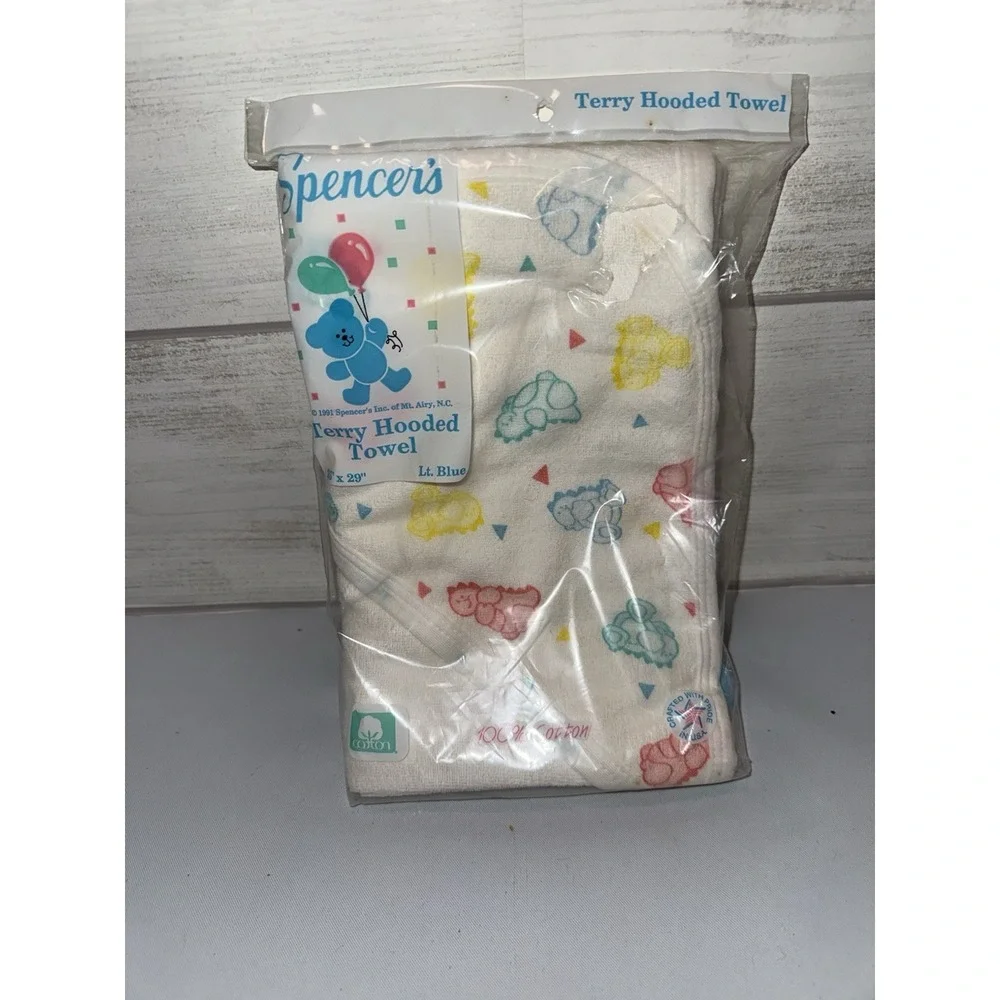 Vtg Spencer's 90s Hooded Baby Towel , Baby Dinosaurs Made In USA